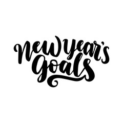 New Year's Goals sign. Vector hand drawn calligraphic lettering