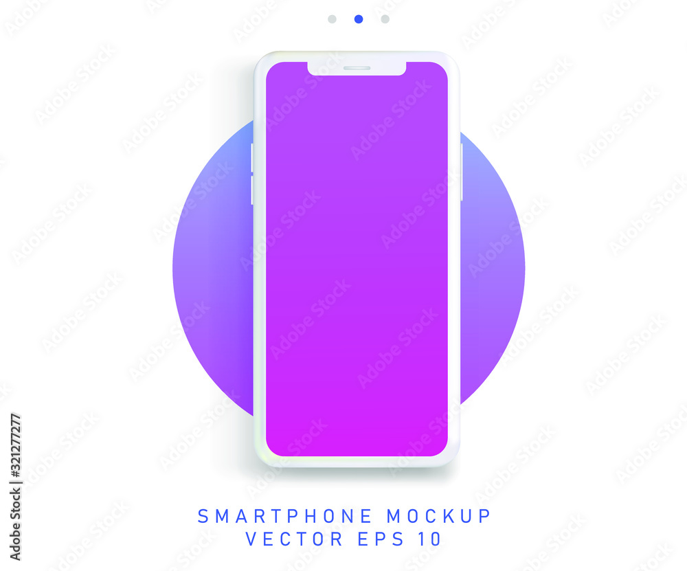 Poster Minimalist flat lay scene with mobile phone in pastel color tones. Realistic 3D vector illustration, mockup template for web app presentation. 