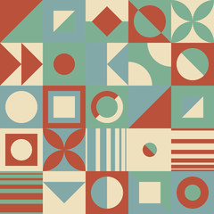 Modern mod abstract geometric seamless pattern. Circles, rectangles and triangles. Graphic design background .