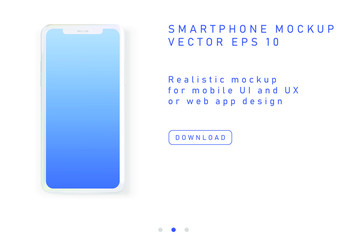 Minimalist white flat lay scene with regular modern mobile phone. Realistic 3D vector illustration, mockup template for web app presentation. 