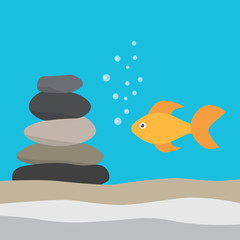 gold fish iand zen stones- vector illustration