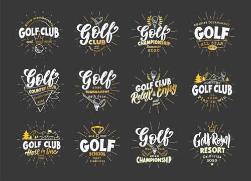 Set of vintage Golf emblems and stamps. Sport badges, templates and stickers for Golf club