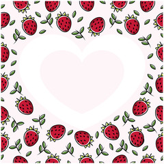 Strawberry fruit love heart frame, seamless pattern background. Scalable and editable vector.