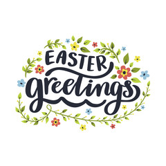 Easter greetings. Hand drawn lettering phrase.