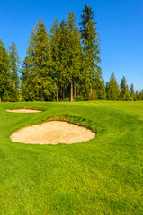 Golf course with gorgeous green and sand bunker