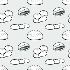 Anpan seamless pattern greyscale drawing