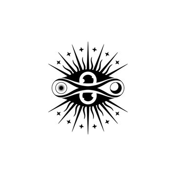 Eye of Providence. Poster, card, banner, t-shirt design element. Vector illustration. Mystical drawing.