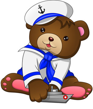 cute bear with ship on a white background