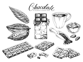 Chocolate desserts hand drawn vector illustrations set
