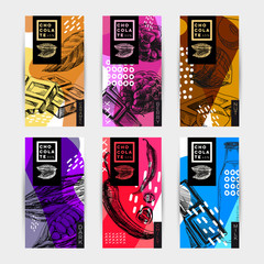 Chocolate packaging labels set, hand drawn vector illustration.