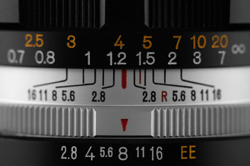 Distance scale on a vintage lens barrel