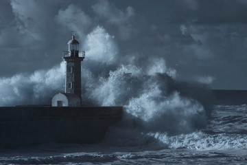 Sea storm at the Douro river mouth