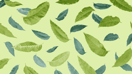 PATTERN OF GREEN LEAVES ON LIGHT GREEN BACKGROUND.