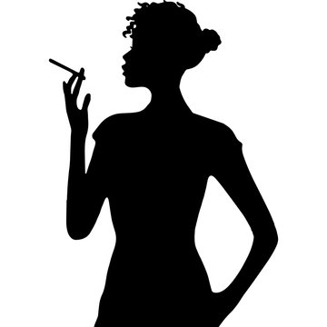 African Amercian Woman Smoking, Black Afro People Silhouette Vector