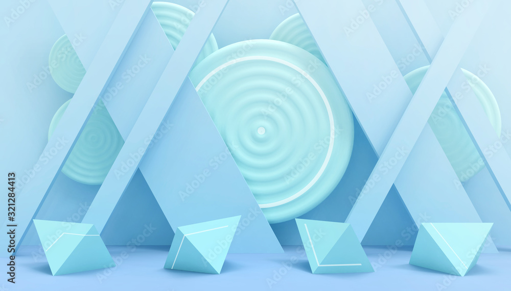 Poster modern ideas podium geometric shapes triangular and circle minimal creative concept and wall blue - 
