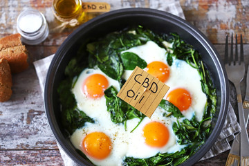 Selective focus. CBD food. CBD oil. Cooking concept with CBD oil.