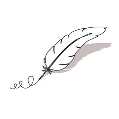 Continuous single drawn line art bird's feather hand drawn vector illustration. Doodle one line style.