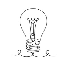 Electric lamp drawn by a solid continuous line vector illustration. Lamp symbol of the idea hand drawn illustration.