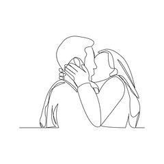 Continuous line drawing of romantic couple kissing for valentine. Vector illustration.