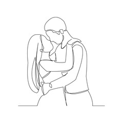Continuous line drawing of romantic couple kissing for valentine. Vector illustration.