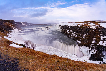 huge beautiful gulfoss waterfall in Iceland Golden Circle