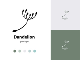 Vector trendy icon and logo of dandelion seed for studio, cosmetics, fashion. Template for business brand. Editable color combination. Ready color scheme