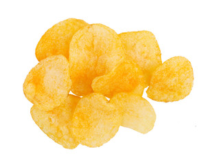 group of potato chips isolated on white background