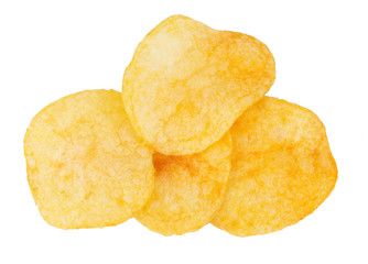 group of potato chips isolated on white background
