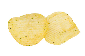 group of potato chips isolated on white background