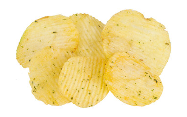 group of potato chips isolated on white background