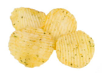 group of potato chips isolated on white background