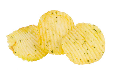 group of potato chips isolated on white background