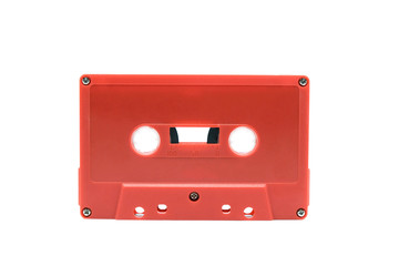 Obraz premium Red cassette tape isolate on white background
