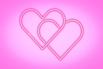 Pink Heart neon on brick wall backgound, vintage wall, for copyspace,text,pink color