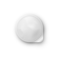 Round white realistic vector pot with a lid of foil for storing yogurt, sour cream and other dairy products and desserts.