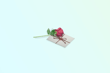 Greeting cards and roses and Valentine's Day will be blank on a beautiful light blue background.