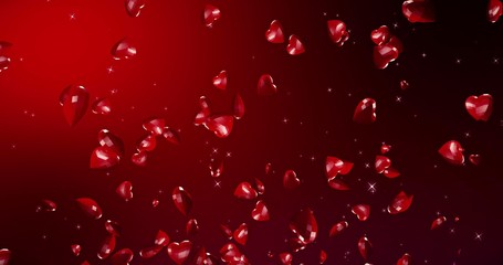 Romantic red polygonal flying hearts in ray of light. Valentines Day. Red event background. 3D rendering illustration - 321289277