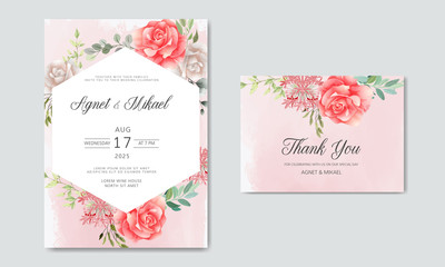 Romantic wedding invitation with beautiful flowers