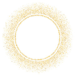 Gold sparkles glitter dust metallic confetti vector frame border background.