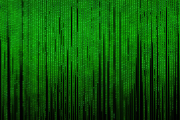 The matrix is ​​binary. Simulation of binary computer code. Virtual reality. Binary code, green, isolated on black. Illustration.