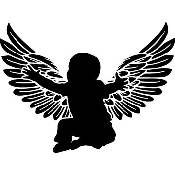 RIP Baby, Memorial with Angel Wings Silhouette, Sympathy Silhouette, In Loving Memory of digital vector files