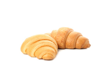 Freshly baked croissants isolated on white background