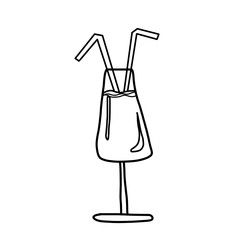 Linear sketch, graphic drawing, glass for two with straws. Valentine's day