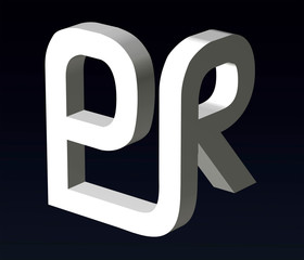 Font stylization of the letters PJ and R, Z, Y, X, V, W, R, U, N, M, K,H, B, font composition of the logo. 3D rendering.