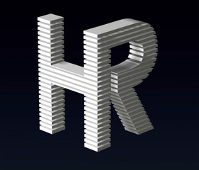 Font stylization of the letters H and R, font composition of the logo. 3D rendering.