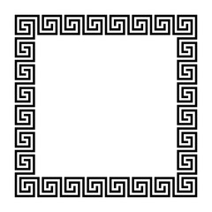 Disconnected meander, square frame, made of seamless meander pattern. Meandros. Decorative border with interrupted lines, shaped into repeated motif. Greek fret or key. Illustration over white. Vector