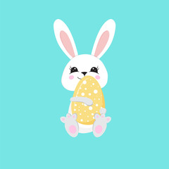 Bunny holding an Easter egg. Easter bunny. Happy bunny. Happy Easter - Vector