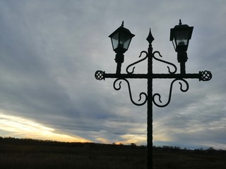 street lamp on the background of blue sky