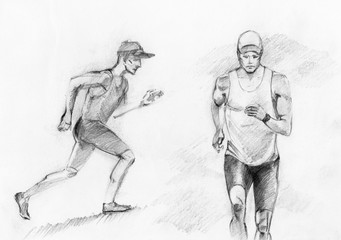 Athletic male runner running outdoor
