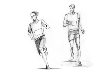 Athletic male runners running outdoor